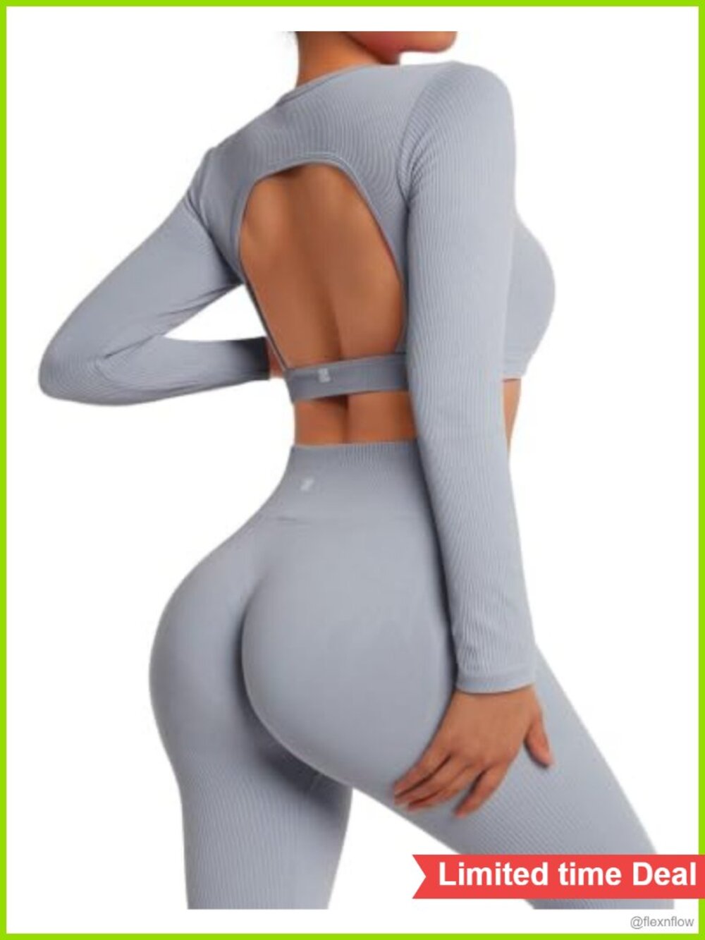 Seamless Workout Set Open Back Crop Top Butt Lifting Leggings